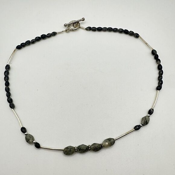 17" sterling silver beading and hardware, with rutilated quartz bead, necklace! - Picture 7 of 10